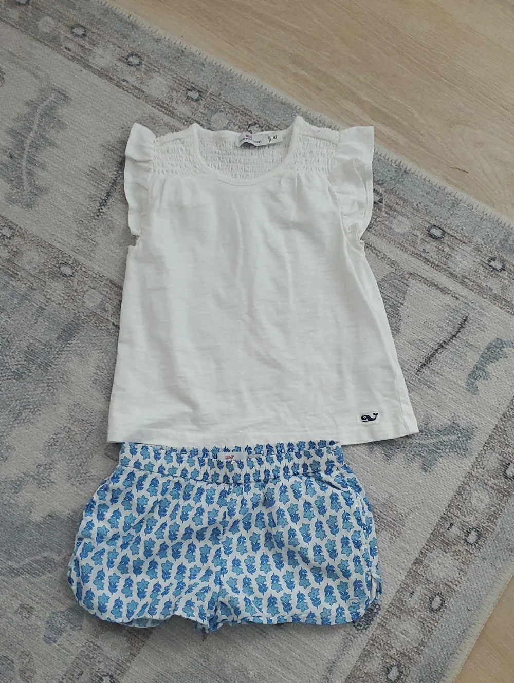 Vineyard Vines Girls Outfit Set Shirt Shorts Blue White Sz4T